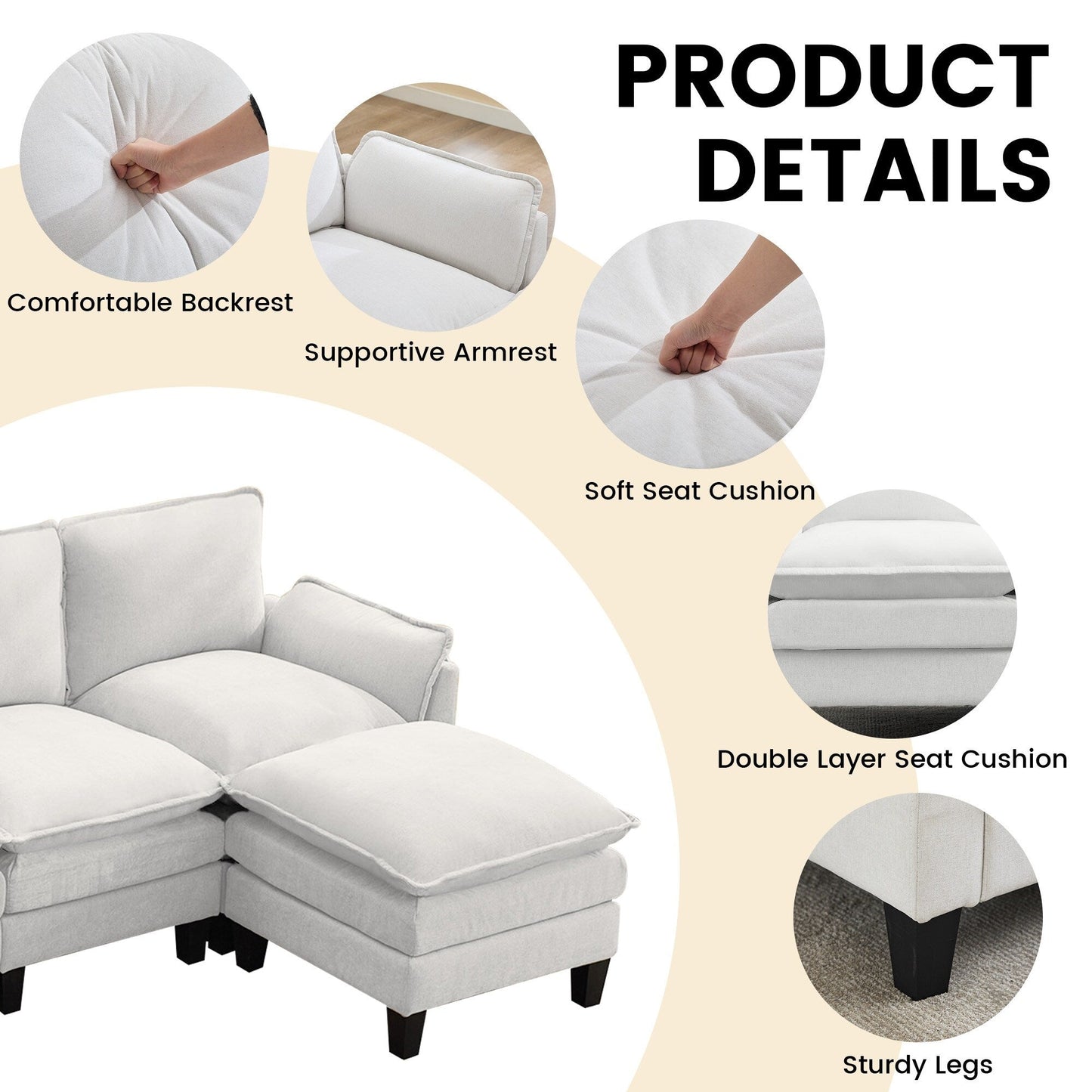 Canapé 4 places de luxe et repose-pieds « Confort ultra-moelleux et multi-pièces »