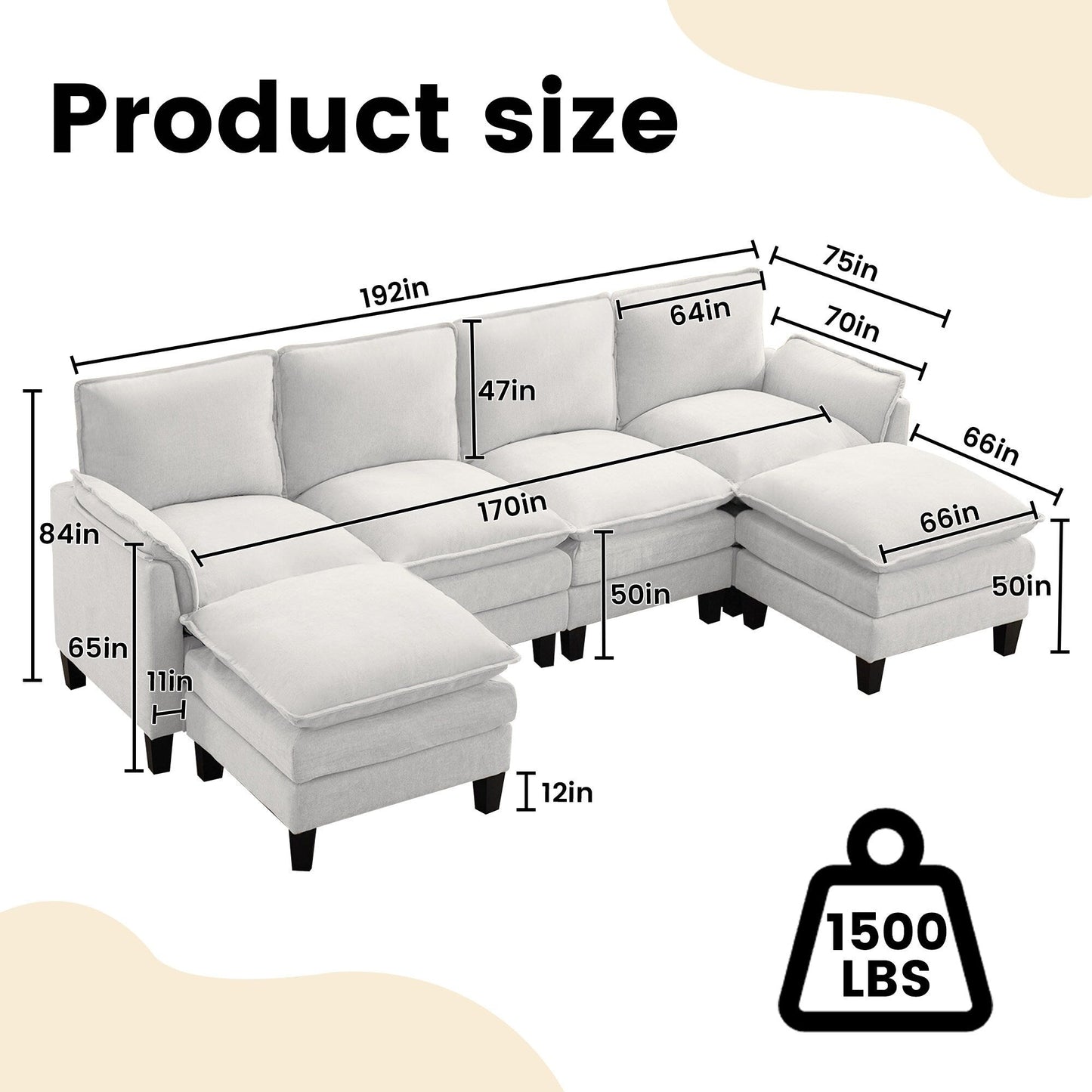 Canapé 4 places de luxe et repose-pieds « Confort ultra-moelleux et multi-pièces »