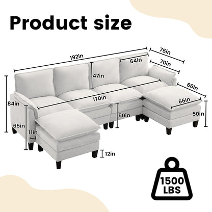 Canapé 4 places de luxe et repose-pieds « Confort ultra-moelleux et multi-pièces »