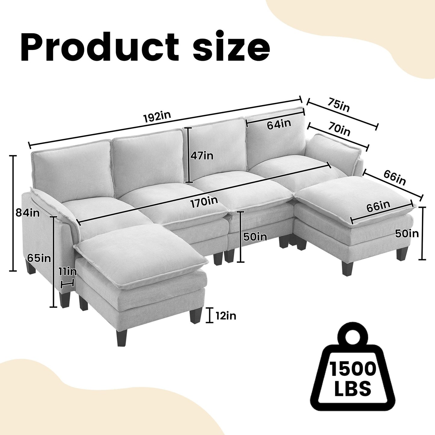 Canapé 4 places de luxe et repose-pieds « Confort ultra-moelleux et multi-pièces »