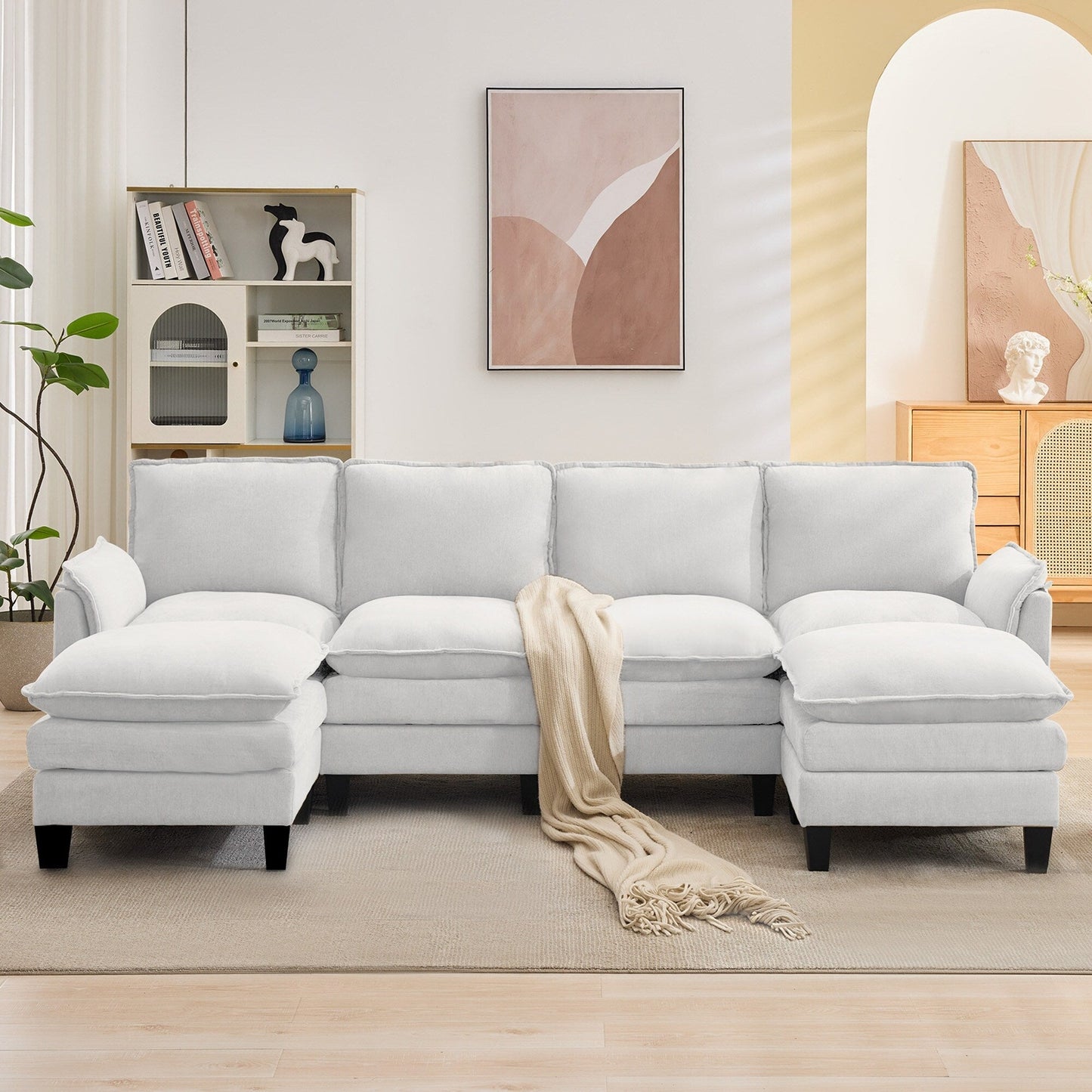 Canapé 4 places de luxe et repose-pieds « Confort ultra-moelleux et multi-pièces »