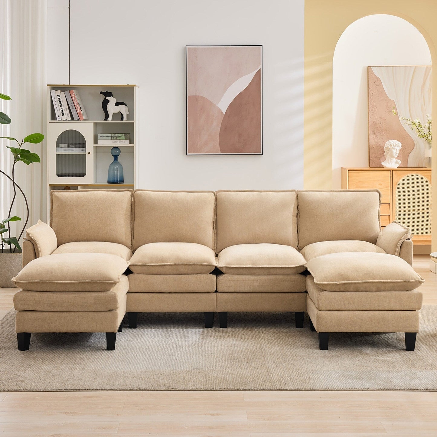 Canapé 4 places de luxe et repose-pieds « Confort ultra-moelleux et multi-pièces »