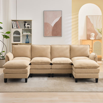 Canapé 4 places de luxe et repose-pieds « Confort ultra-moelleux et multi-pièces »