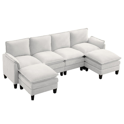 Canapé 4 places de luxe et repose-pieds « Confort ultra-moelleux et multi-pièces »