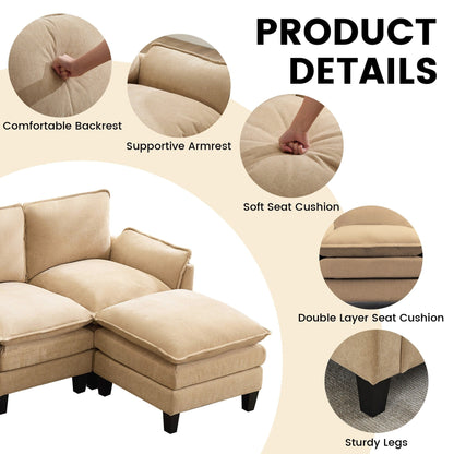 Canapé 4 places de luxe et repose-pieds « Confort ultra-moelleux et multi-pièces »