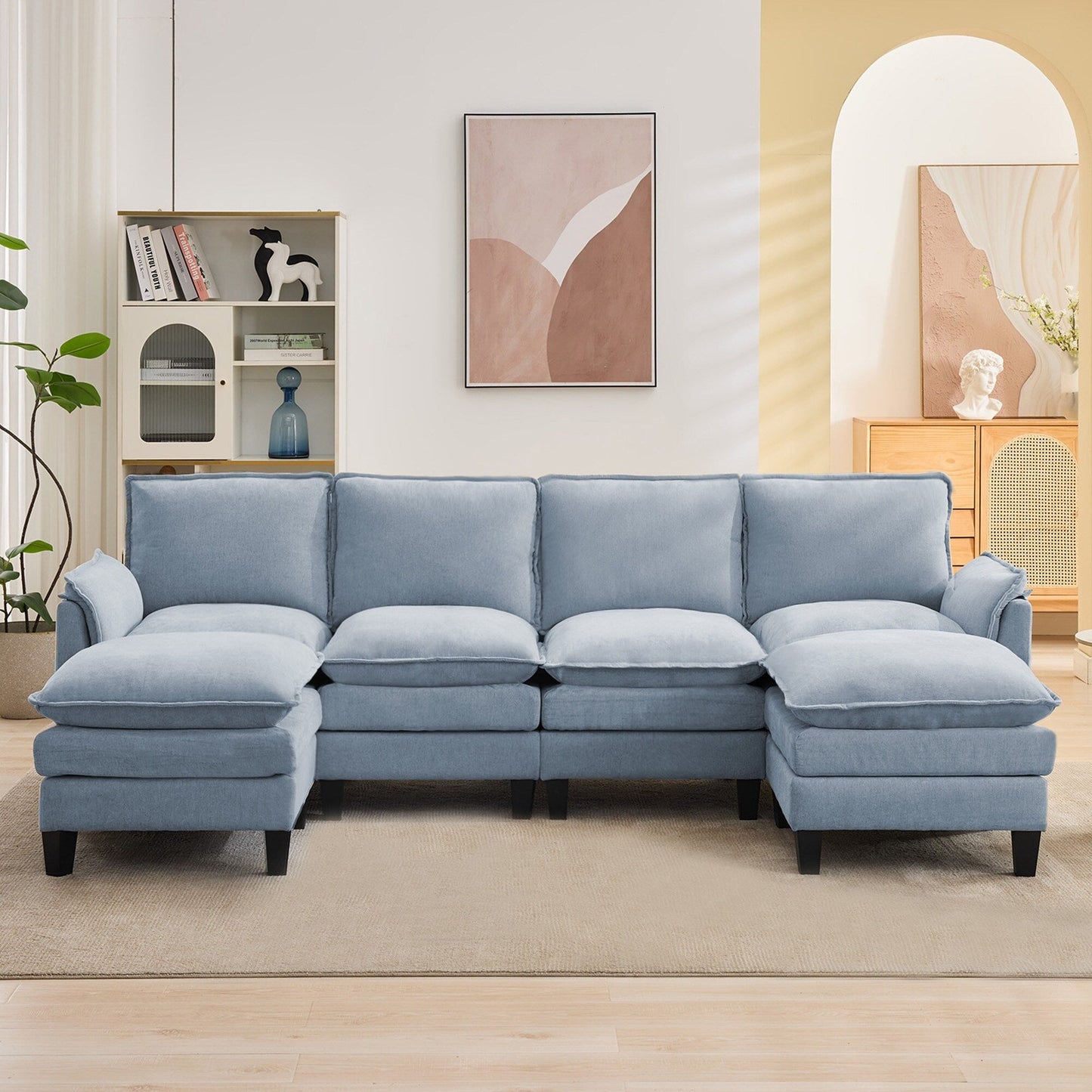 Canapé 4 places de luxe et repose-pieds « Confort ultra-moelleux et multi-pièces »