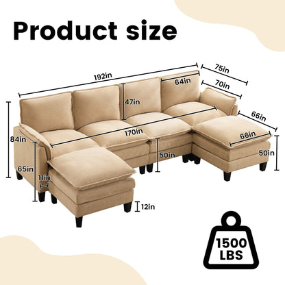 Canapé 4 places de luxe et repose-pieds « Confort ultra-moelleux et multi-pièces »