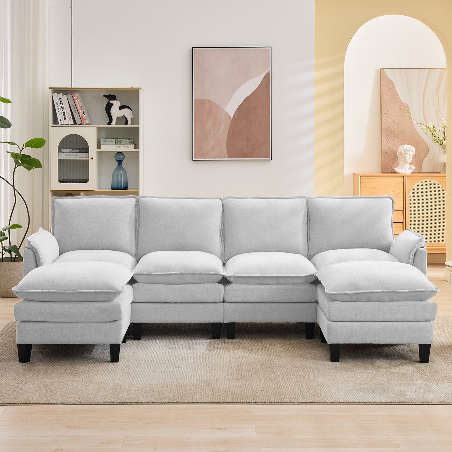 Canapé 4 places de luxe et repose-pieds « Confort ultra-moelleux et multi-pièces »