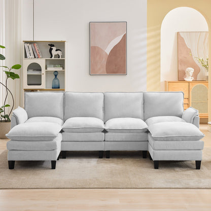 Canapé 4 places de luxe et repose-pieds « Confort ultra-moelleux et multi-pièces »