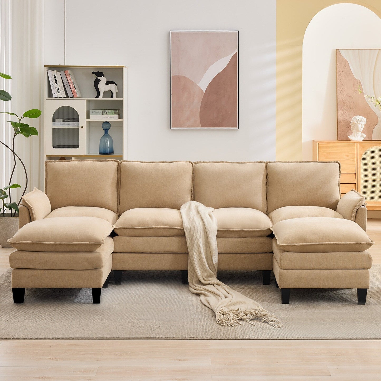 Canapé 4 places de luxe et repose-pieds « Confort ultra-moelleux et multi-pièces »