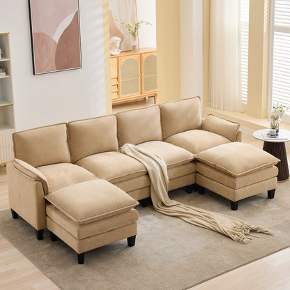 Canapé 4 places de luxe et repose-pieds « Confort ultra-moelleux et multi-pièces »