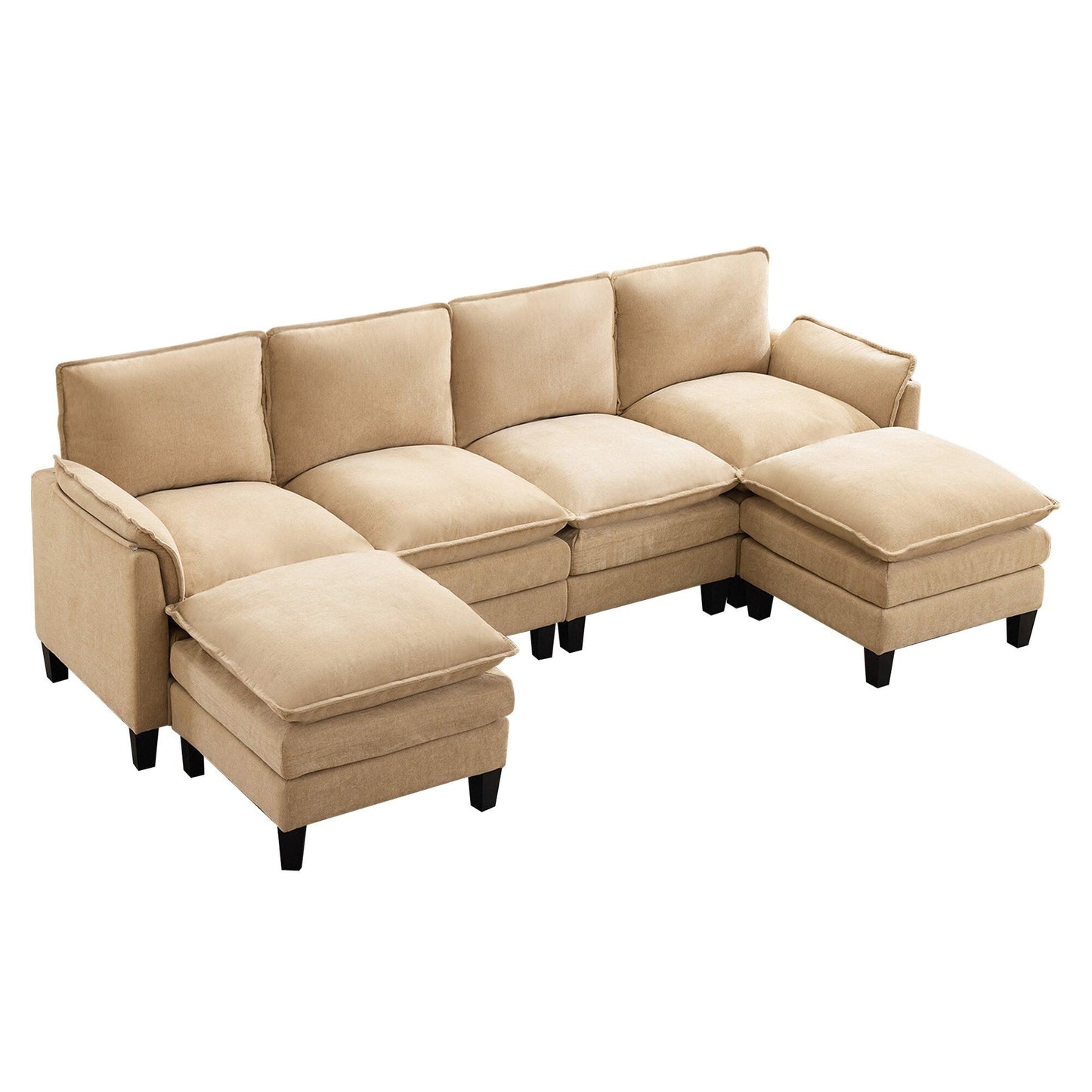 Canapé 4 places de luxe et repose-pieds « Confort ultra-moelleux et multi-pièces »