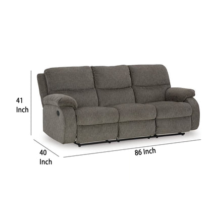 Canapé inclinable manuel Lyla avec dossier à accoudoirs, polyester gris, 86 pouces