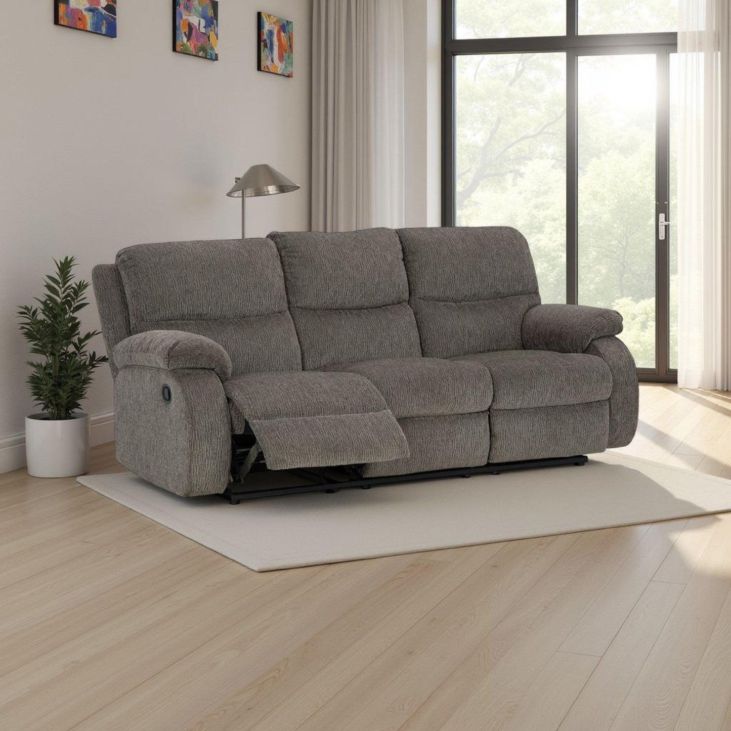 Canapé inclinable manuel Lyla avec dossier à accoudoirs, polyester gris, 86 pouces