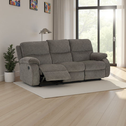 Canapé inclinable manuel Lyla avec dossier à accoudoirs, polyester gris, 86 pouces