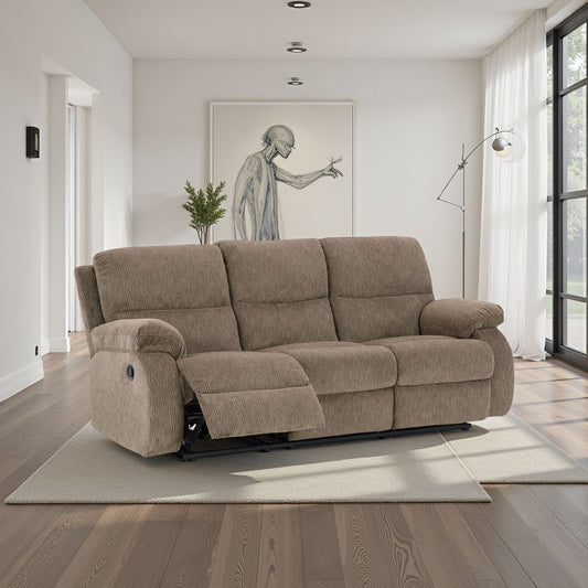 Canapé inclinable manuel Lyla, dossier à accoudoirs, polyester brun chêne, 86 pouces