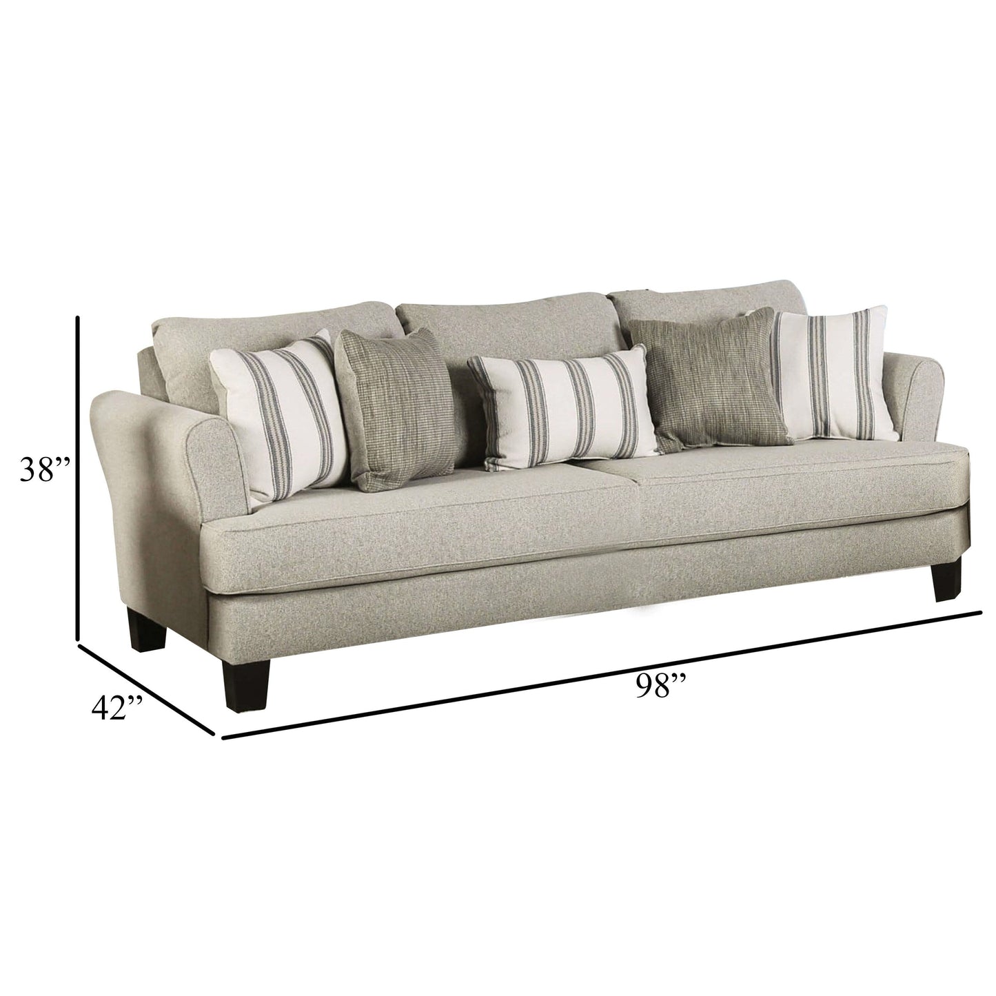 Canapé Lymo, 98 pouces, beige décontracté et ivoire, 5 coussins décoratifs