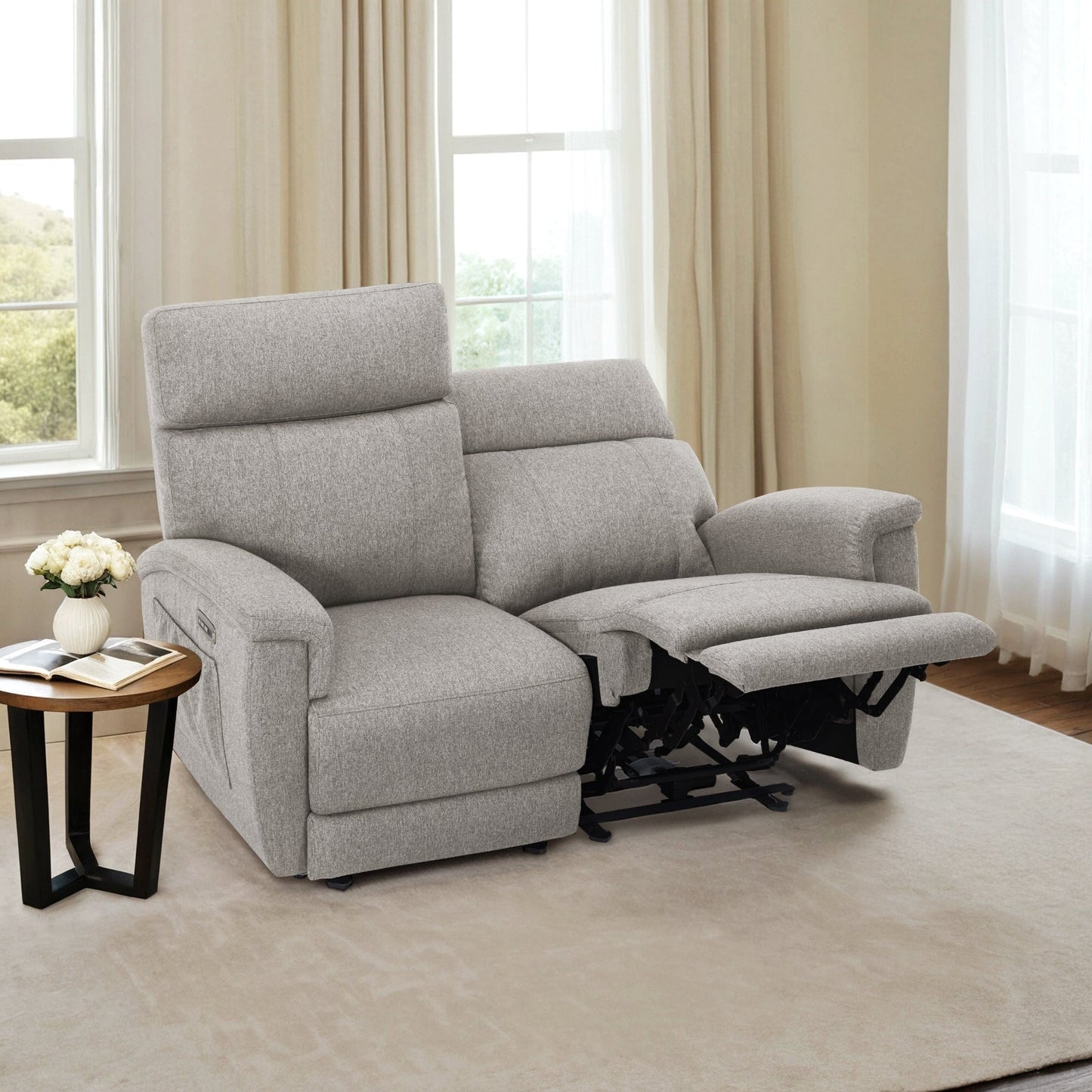 Canapé inclinable électrique MCombo 60.2 avec massage et double chauffage, appui-tête réglable, ports USB et Type-C, tissu