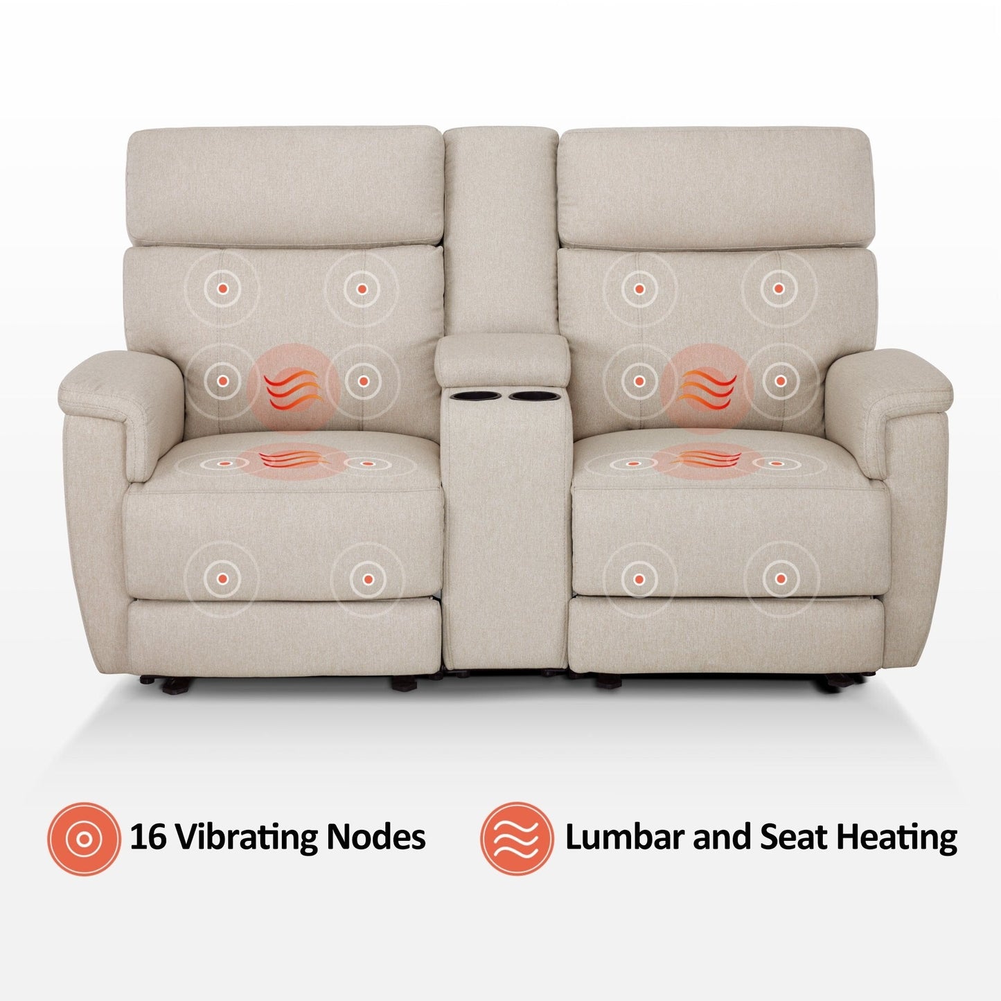 Canapé inclinable électrique MCombo 60.2 avec massage et double chauffage, appui-tête réglable, ports USB et Type-C, tissu