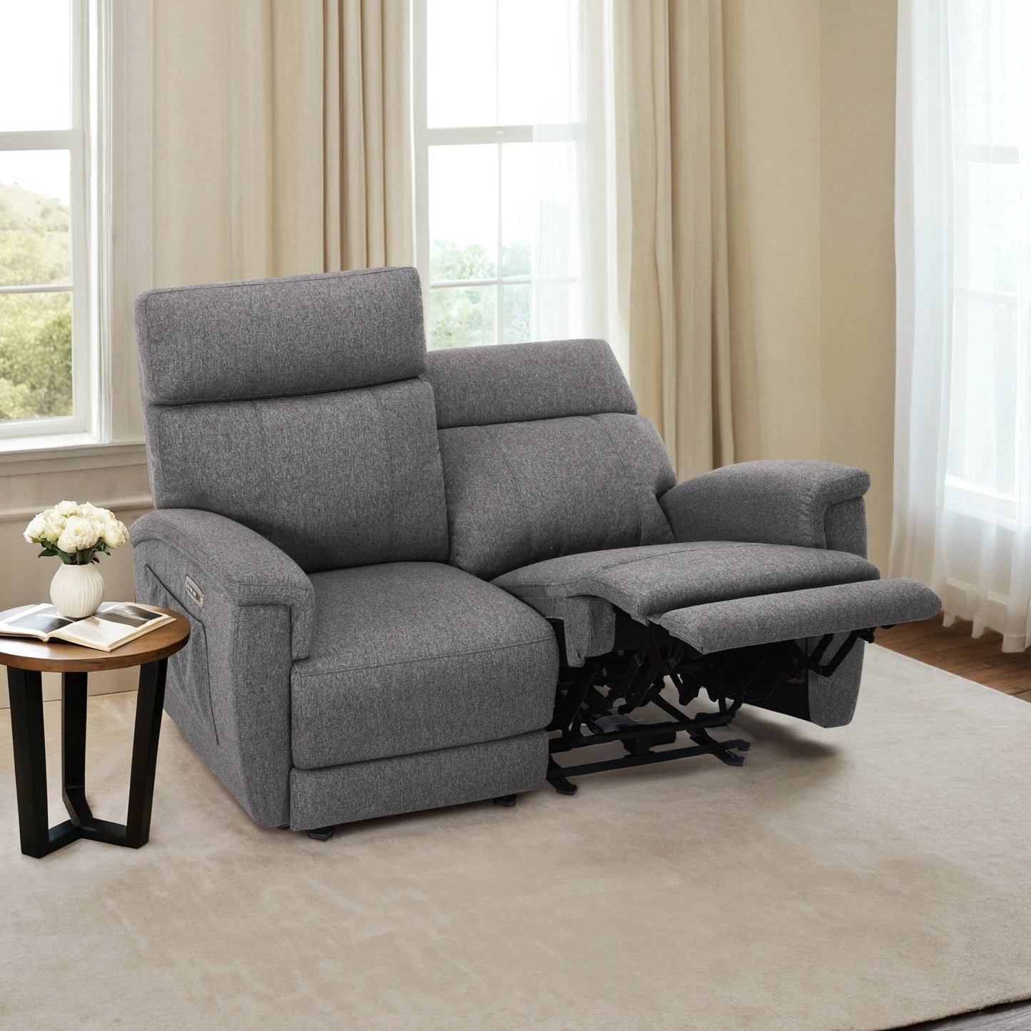 Canapé inclinable électrique MCombo 60.2 avec massage et double chauffage, appui-tête réglable, ports USB et Type-C, tissu