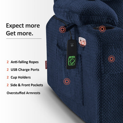 Fauteuil inclinable électrique à double moteur MCombo Medium, positions infinies, massage et chauffage, repose-pieds allongé, tissu 7890