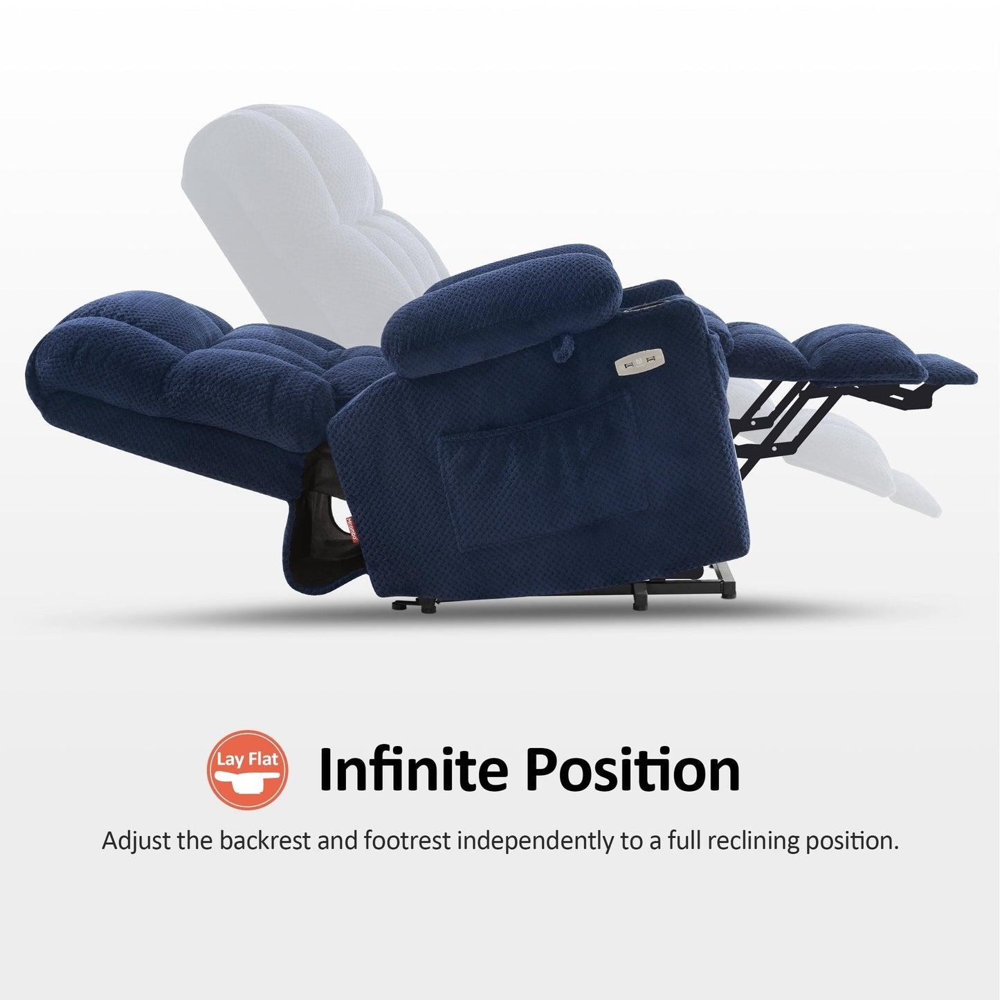 Fauteuil inclinable électrique à double moteur MCombo Medium, positions infinies, massage et chauffage, repose-pieds allongé, tissu 7890