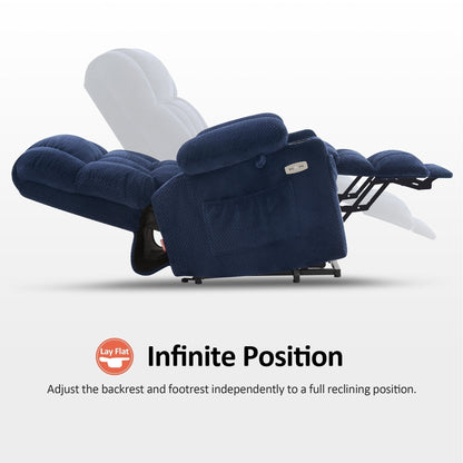 Fauteuil inclinable électrique à double moteur MCombo Medium, positions infinies, massage et chauffage, repose-pieds allongé, tissu 7890