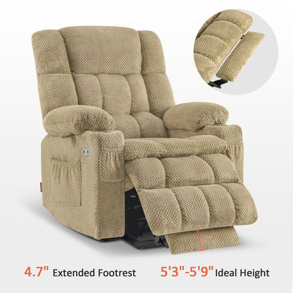 Fauteuil inclinable électrique à double moteur MCombo Medium, positions infinies, massage et chauffage, repose-pieds allongé, tissu 7890
