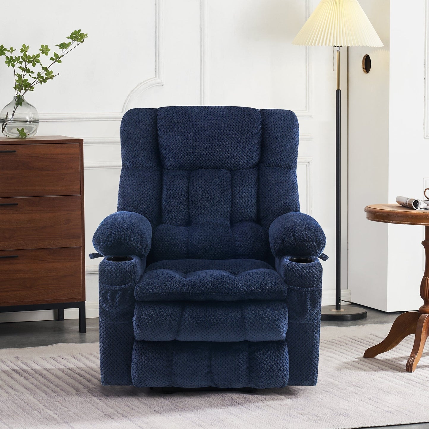 Fauteuil inclinable électrique à double moteur MCombo Medium, positions infinies, massage et chauffage, repose-pieds allongé, tissu 7890