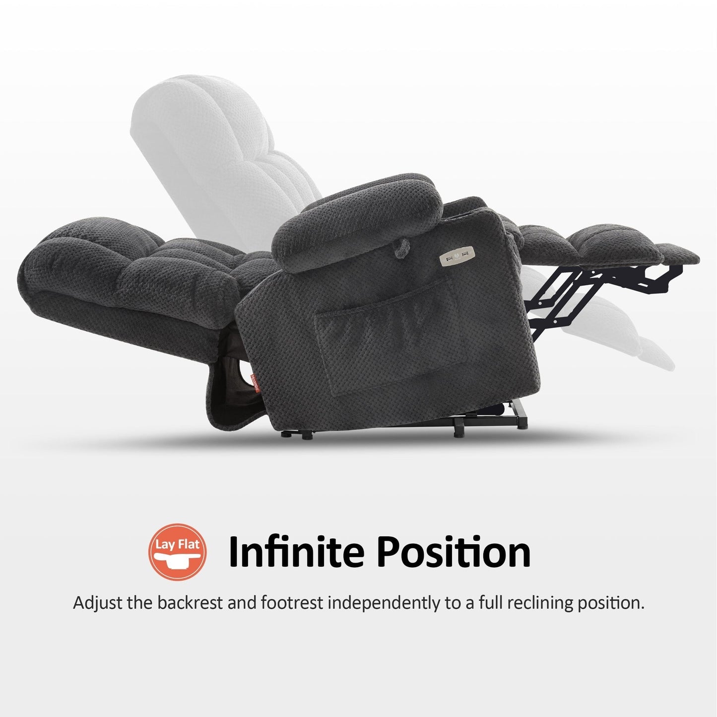 Fauteuil inclinable électrique à double moteur MCombo Medium, positions infinies, massage et chauffage, repose-pieds allongé, tissu 7890