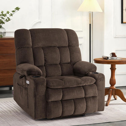 Fauteuil inclinable électrique à double moteur MCombo avec massage et chauffage, positions infinies, ports USB, tissu R7897