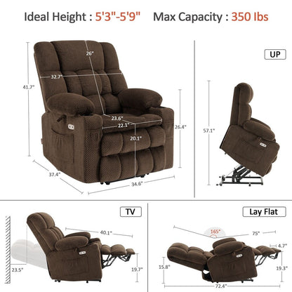 Fauteuil inclinable électrique à double moteur MCombo avec massage et chauffage, positions infinies, ports USB, tissu R7897
