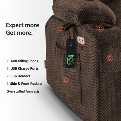 Fauteuil inclinable électrique à double moteur MCombo avec massage et chauffage, positions infinies, ports USB, tissu R7897