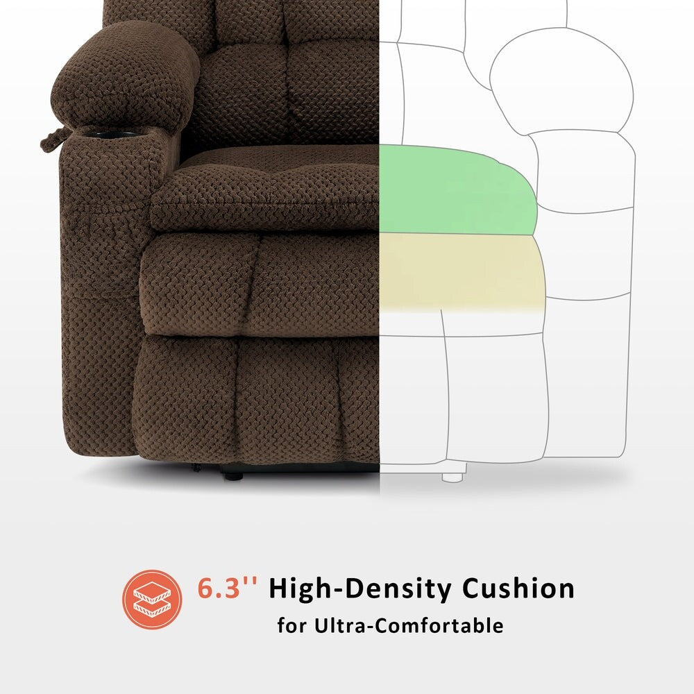 Fauteuil inclinable électrique à double moteur MCombo avec massage et chauffage, positions infinies, ports USB, tissu R7897