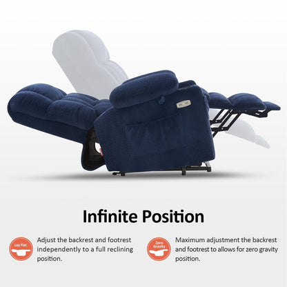 Fauteuil inclinable électrique à double moteur MCombo avec massage et chauffage, positions infinies, ports USB, tissu R7897