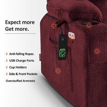 Fauteuil inclinable électrique à double moteur MCombo avec massage et chauffage, positions infinies, ports USB, tissu R7897