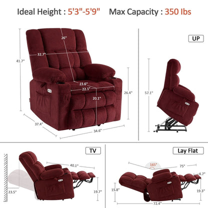 Fauteuil inclinable électrique à double moteur MCombo avec massage et chauffage, positions infinies, ports USB, tissu R7897