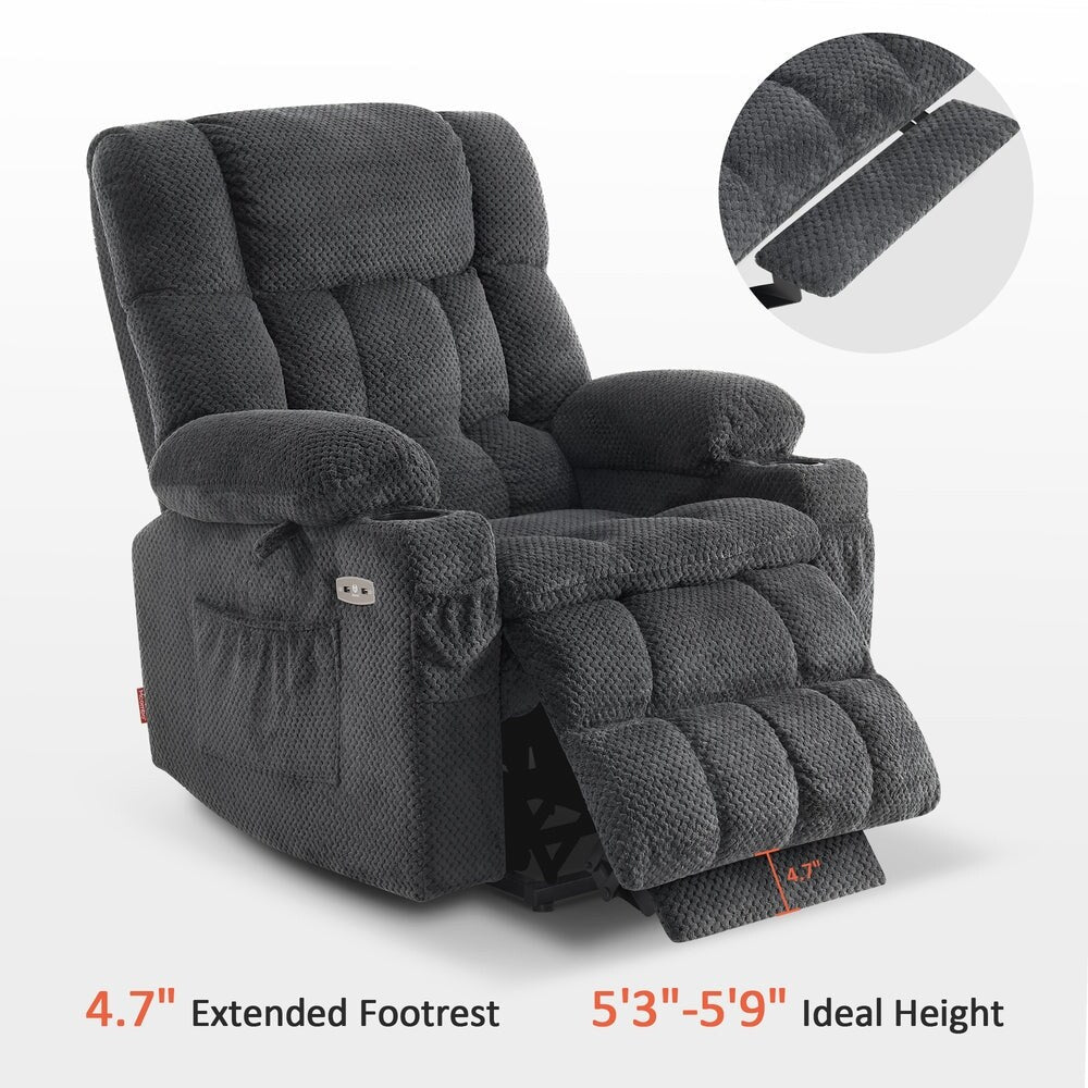 Fauteuil inclinable électrique à double moteur MCombo avec massage et chauffage, positions infinies, ports USB, tissu R7897