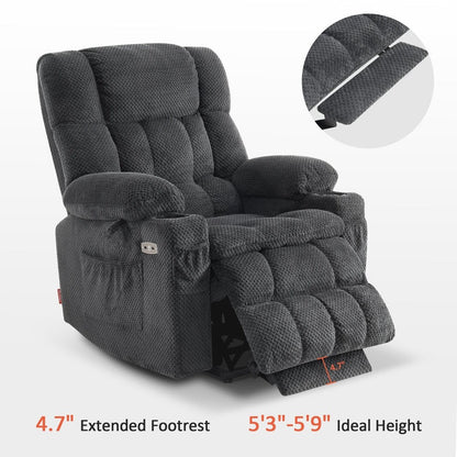 Fauteuil inclinable électrique à double moteur MCombo avec massage et chauffage, positions infinies, ports USB, tissu R7897