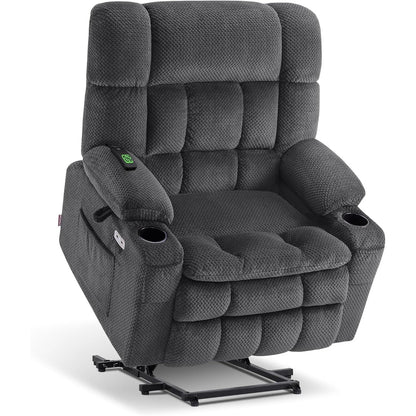 Fauteuil inclinable électrique à double moteur MCombo avec massage et chauffage, positions infinies, ports USB, tissu R7897