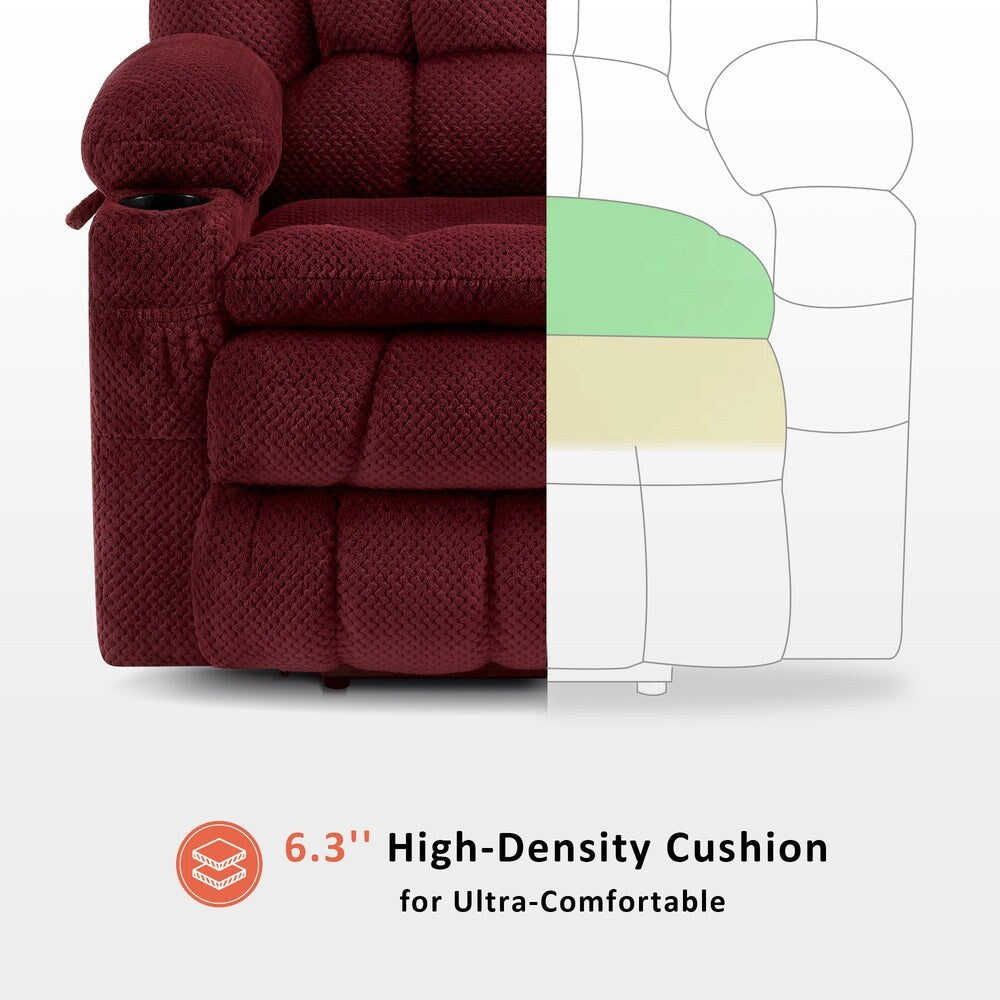 Fauteuil inclinable électrique à double moteur MCombo avec massage et chauffage, positions infinies, ports USB, tissu R7897