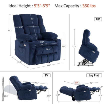 Fauteuil inclinable électrique à double moteur MCombo avec massage et chauffage, positions infinies, ports USB, tissu R7897