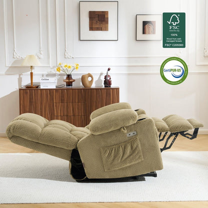 Fauteuil inclinable électrique à double moteur MCombo avec massage et chauffage, positions infinies, ports USB, tissu R7897