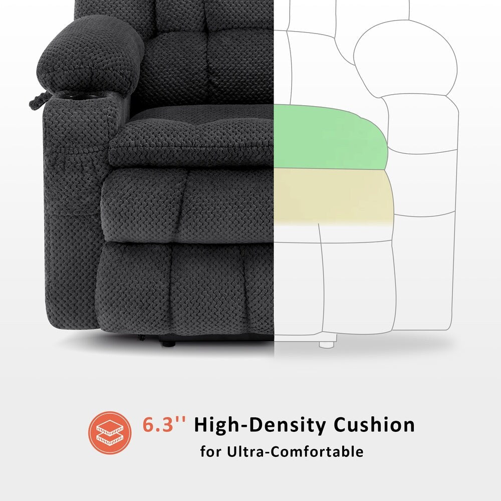 Fauteuil inclinable électrique à double moteur MCombo avec massage et chauffage, positions infinies, ports USB, tissu R7897