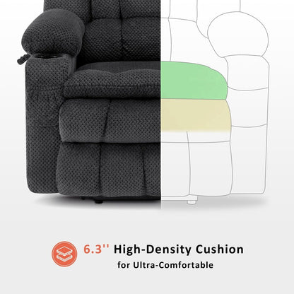 Fauteuil inclinable électrique à double moteur MCombo avec massage et chauffage, positions infinies, ports USB, tissu R7897