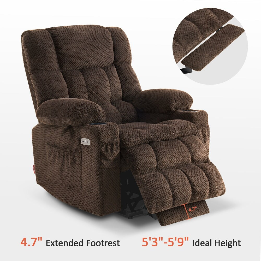 Fauteuil inclinable électrique à double moteur MCombo avec massage et chauffage, positions infinies, ports USB, tissu R7897
