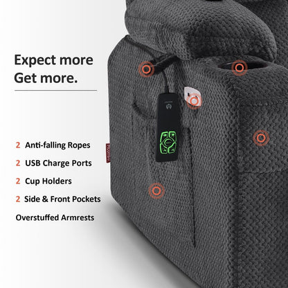 Fauteuil inclinable électrique à double moteur MCombo avec massage et chauffage, positions infinies, ports USB, tissu R7897