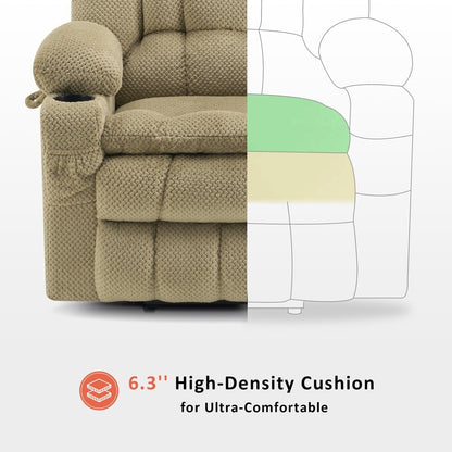 Fauteuil inclinable électrique à double moteur MCombo avec massage et chauffage, positions infinies, ports USB, tissu R7897