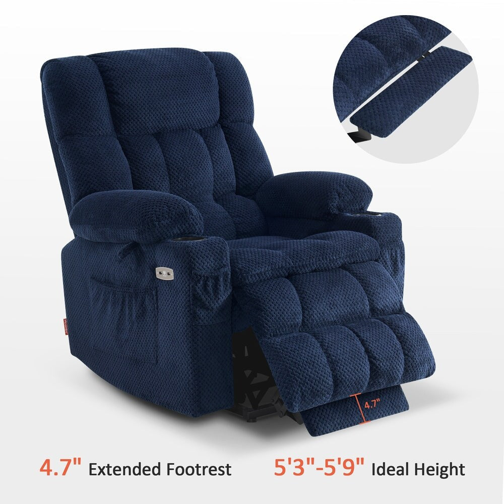 Fauteuil inclinable électrique à double moteur MCombo avec massage et chauffage, positions infinies, ports USB, tissu R7897