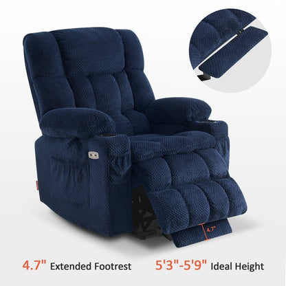 Fauteuil inclinable électrique à double moteur MCombo avec massage et chauffage, positions infinies, ports USB, tissu R7897